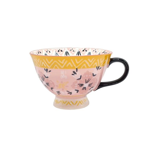 Bloom Pottery Set of 2 Pedestal Ceramic Tea Cups Coffee Mug Hand-Painted Floral - Picture 11 of 16